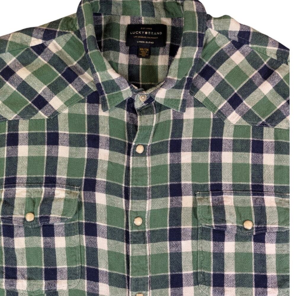 Lucky Brand Linen Blend Plaid Snap Shirt XXL